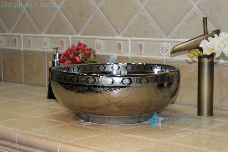 RYXW711 Silver mirror glazed floral pattern high heel vanity top