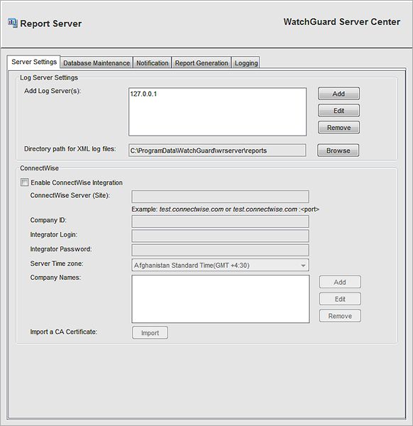 Establecer la Configuración del Servidor para el Report Server