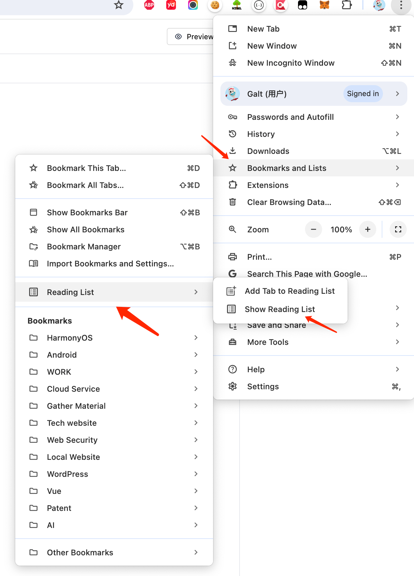 Chrome side panel, including the Reading List and Bookmarks disappeared