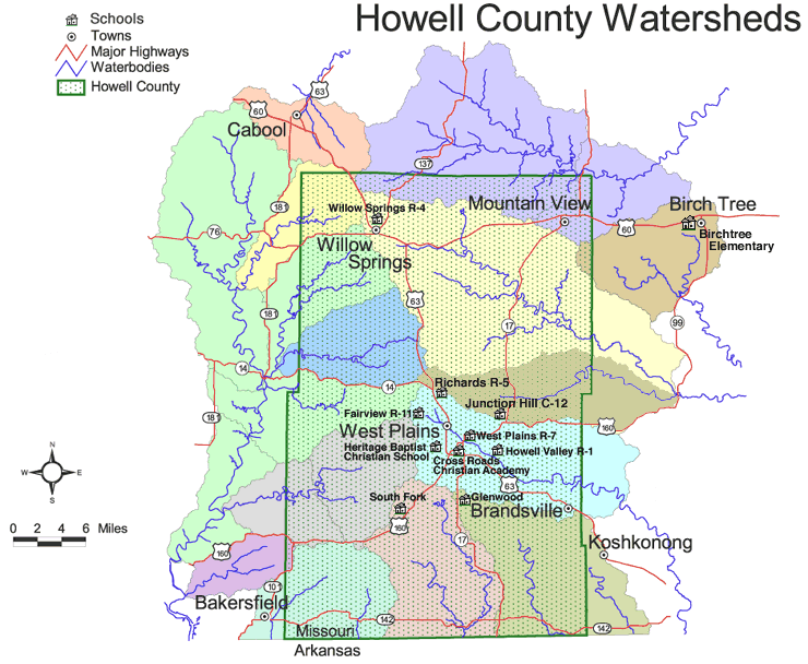 Howell County Watersheds and Schools