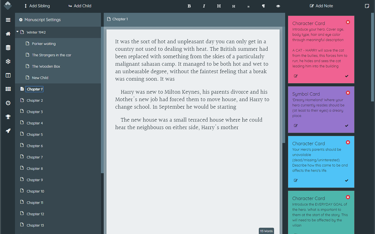 Wavemaker, Cross Platform Novel Planning and Writing Software
