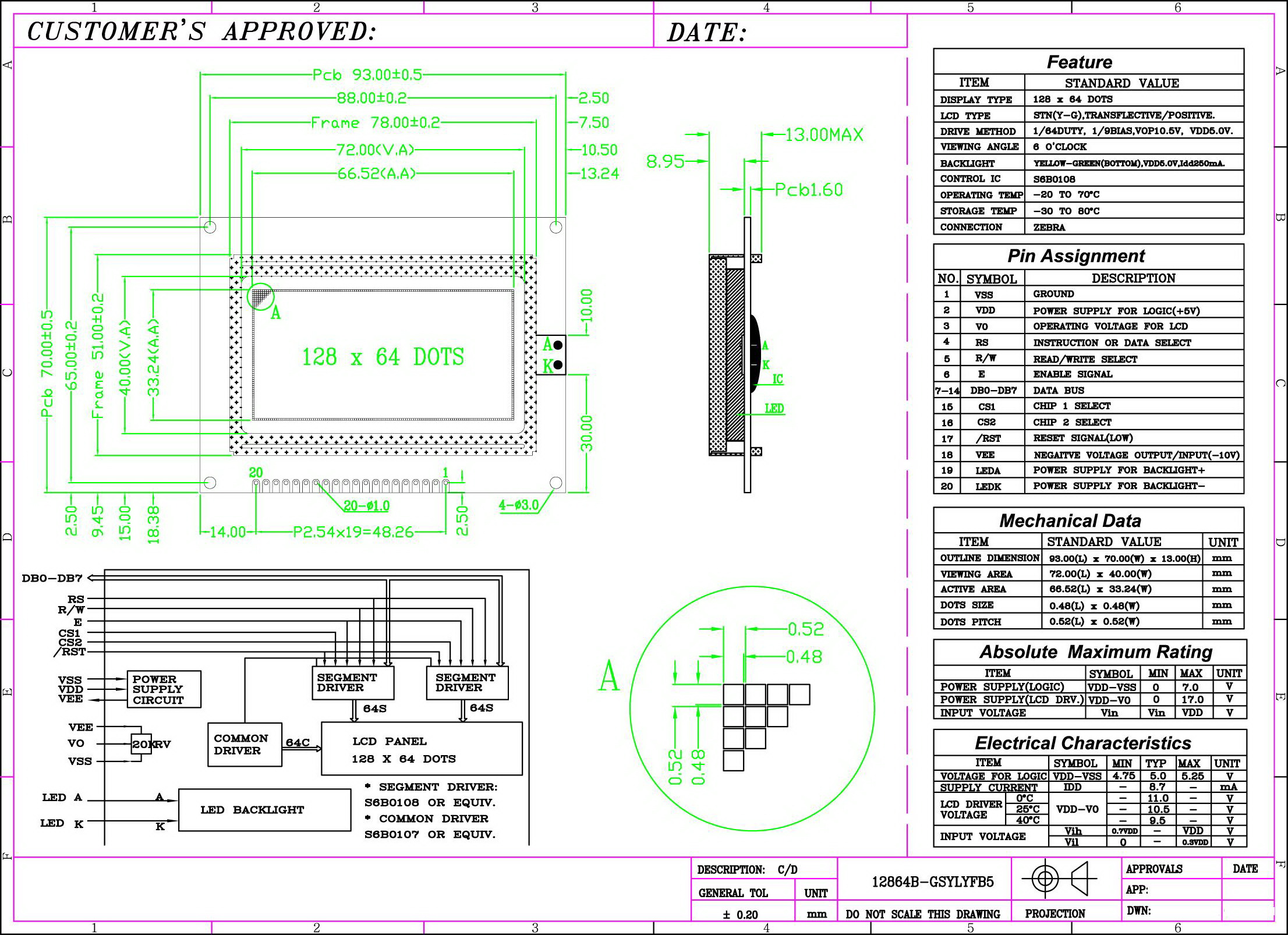 LCD12864-KS (5V Blue Backlight) 128*64 DOTS, Graphic LCD module, White