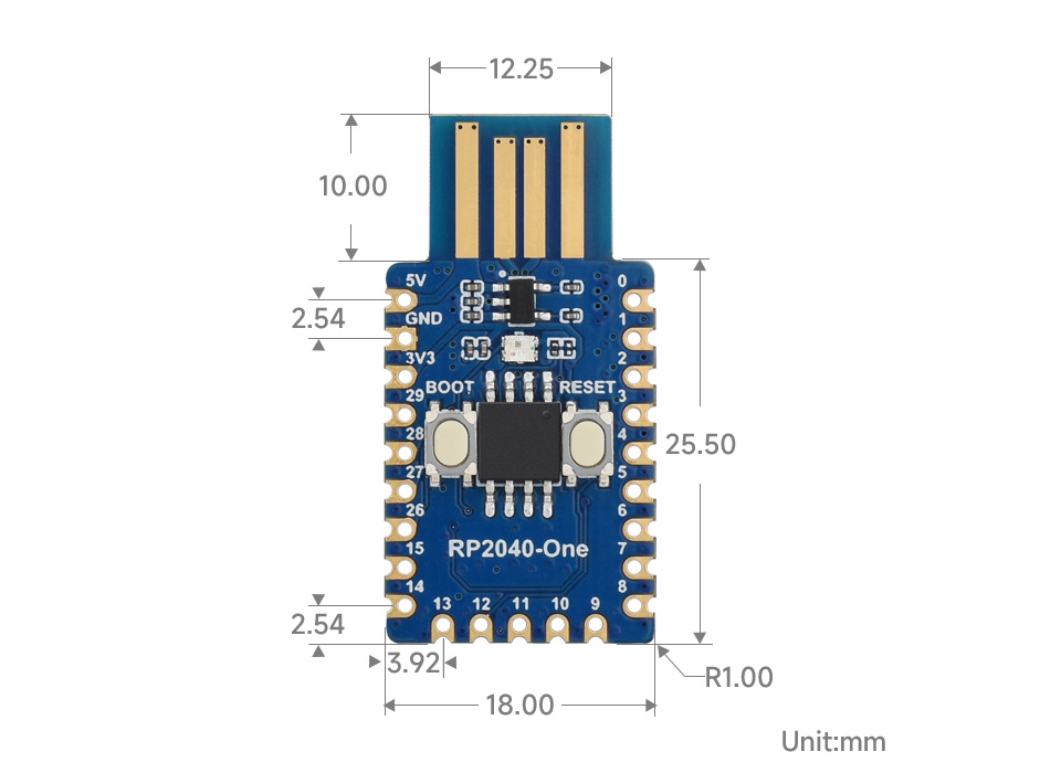 Waveshare RP2040-One, 4MB Flash MCU Board Based On Raspberry Pi RP2040