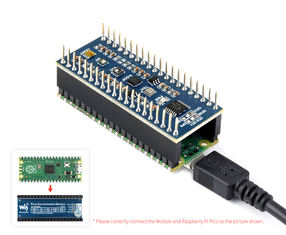 Environment Sensors Module for Raspberry Pi Pico, I2C Bus (WS20232)