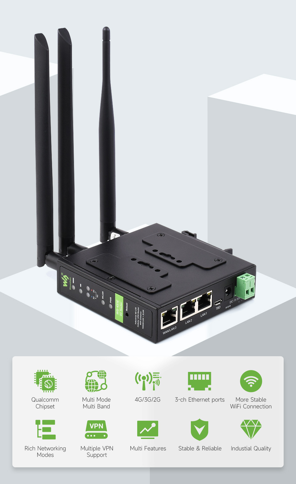 Industrial 4G LTE Router, multiple VPN protocols support, 3ch