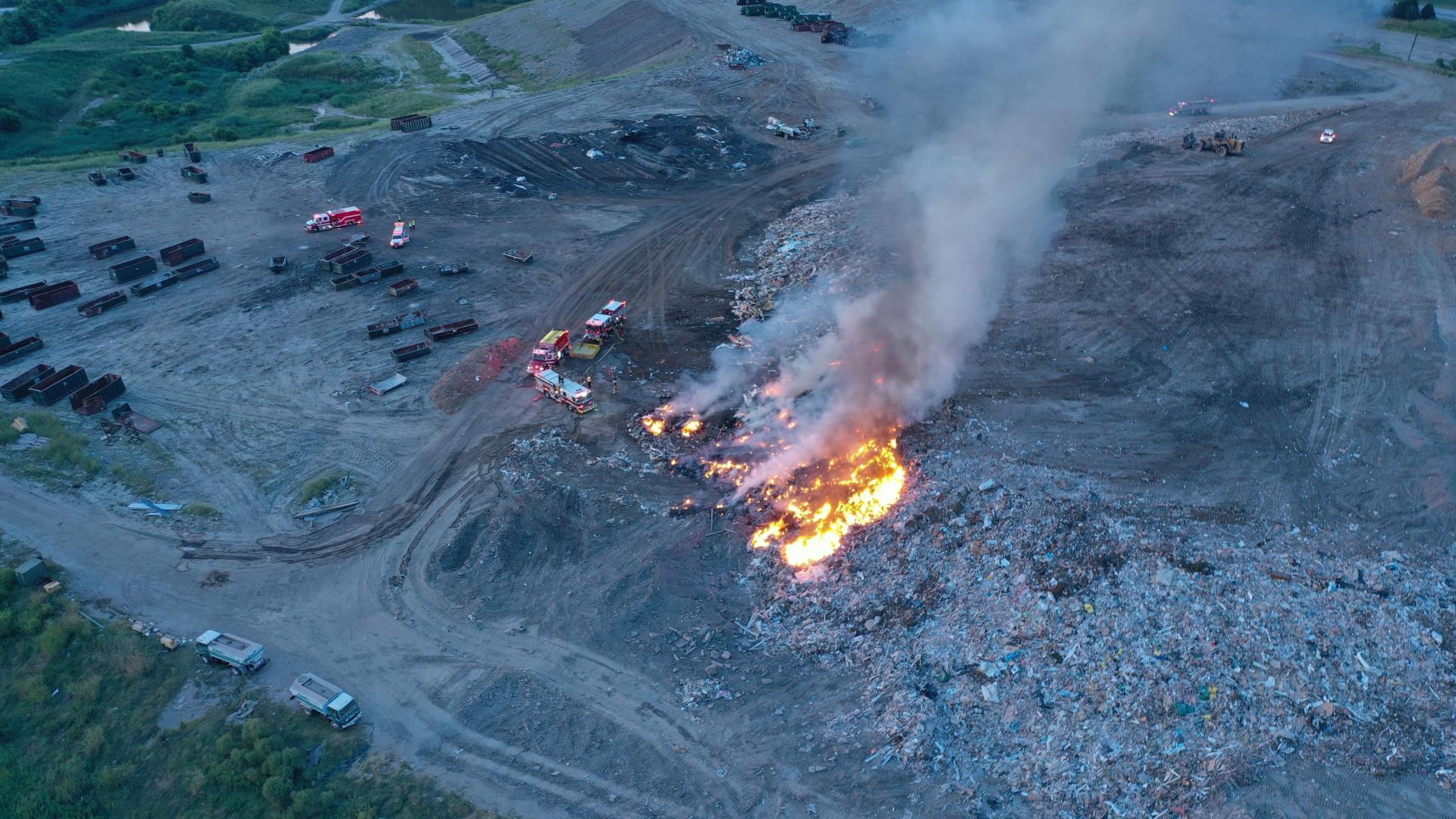 Private landfill catches fire on Centerville Turnpike in Virginia Beach