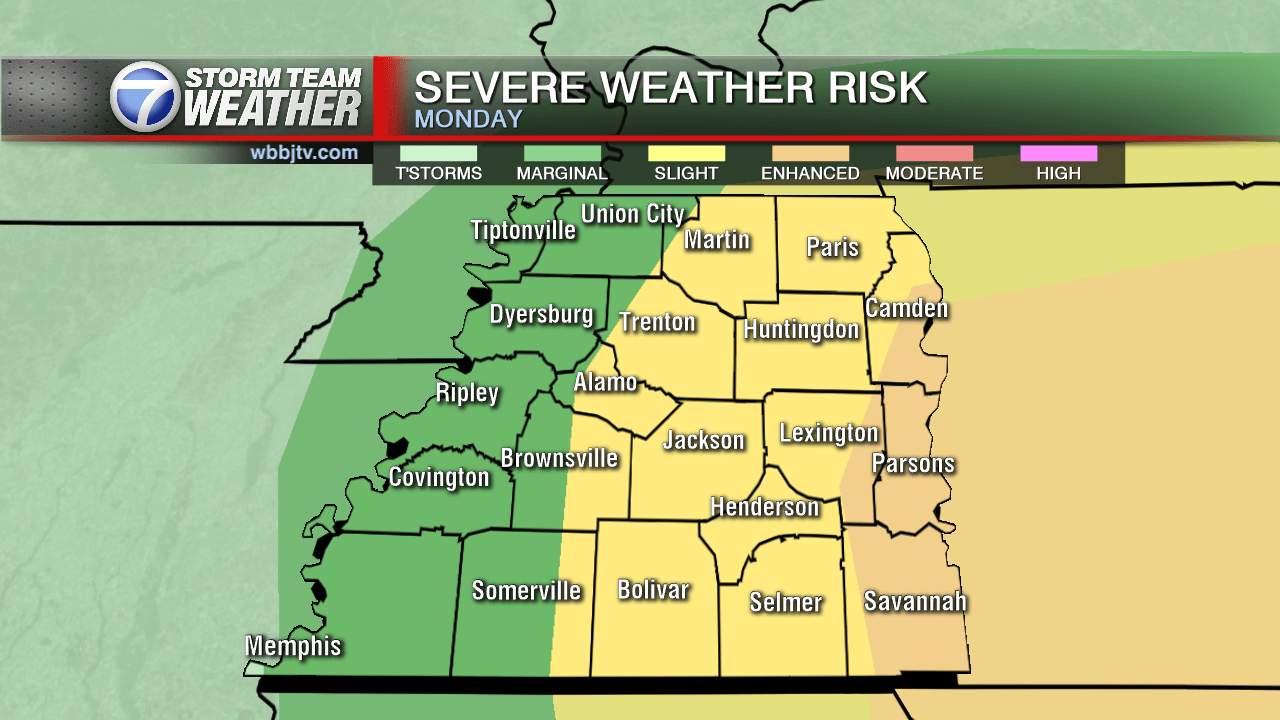 Severe Weather Risk Expected For Much Of West Tennessee Monday