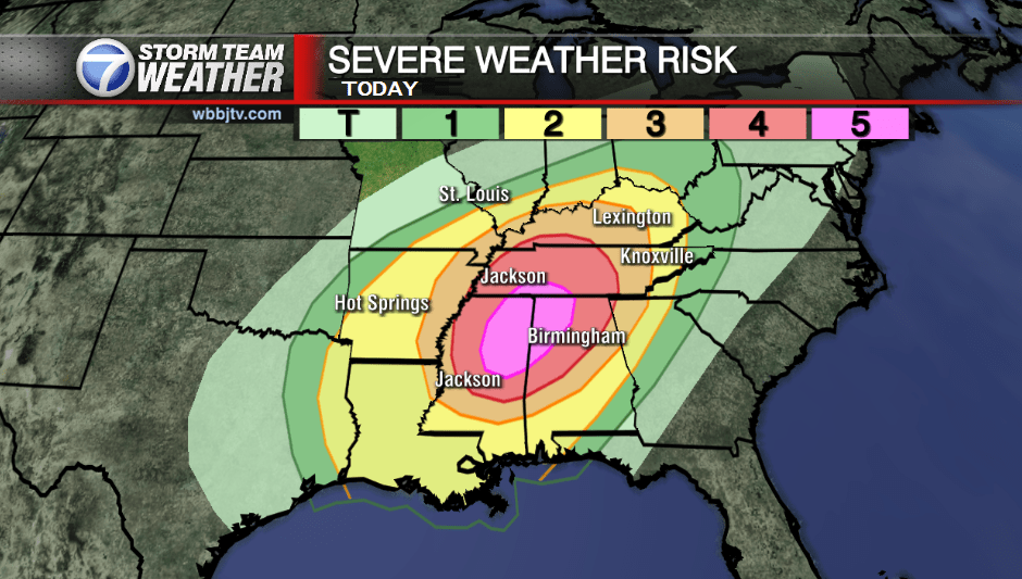 A High To Moderate Risk For Severe Weather Today WBBJ TV
