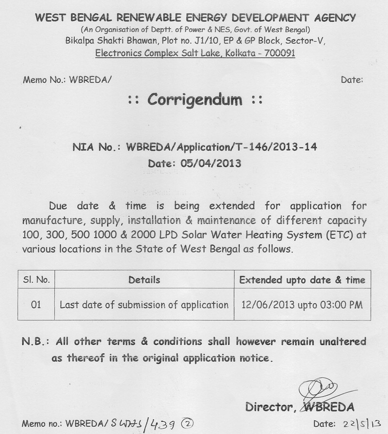 Corrigendum Notice T146 WBREDA An organisation under the