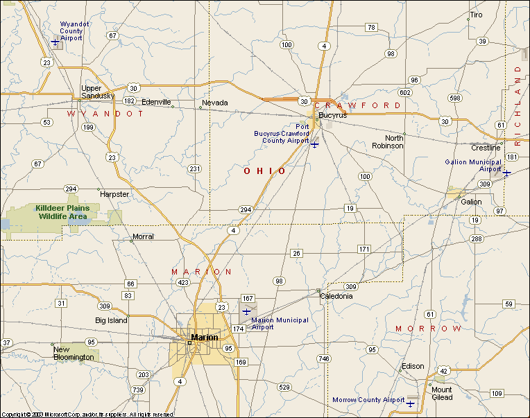 From U.S. 23 about fourteen miles northwest of Marion, turn west onto