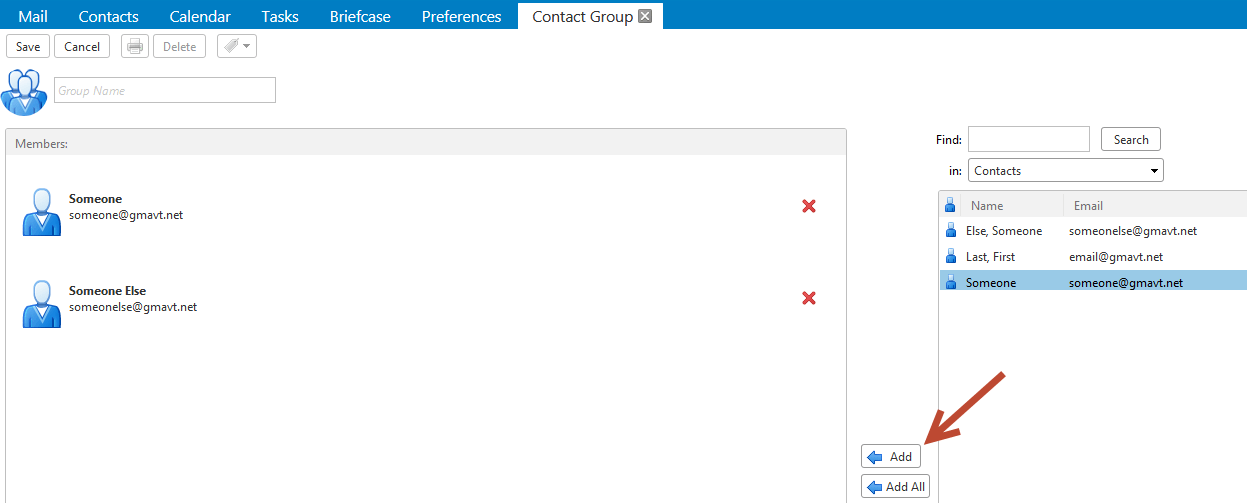 Create a Contact Group in Zimbra Green Mountain Access
