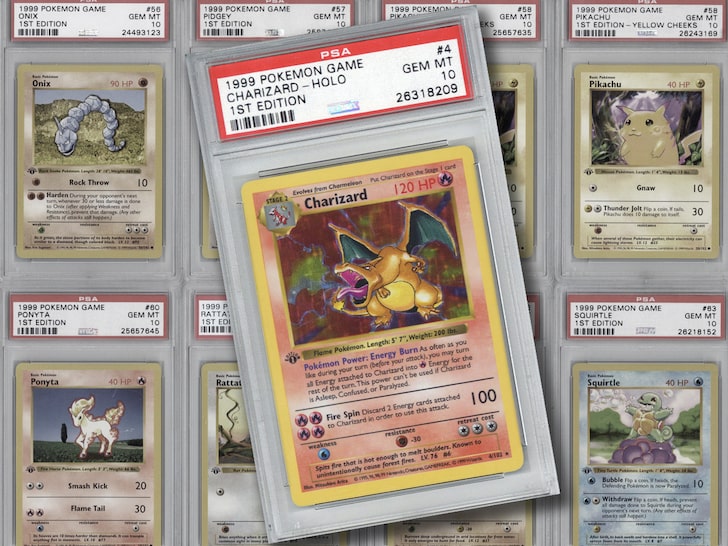 Full set of Pokémon cards featuring First Edition
