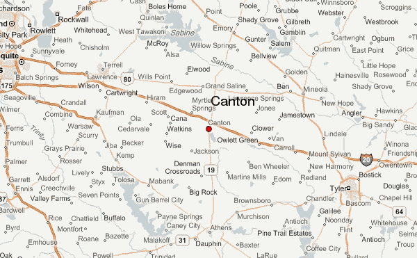 Canton, Texas map with satellite view 24timezones.com