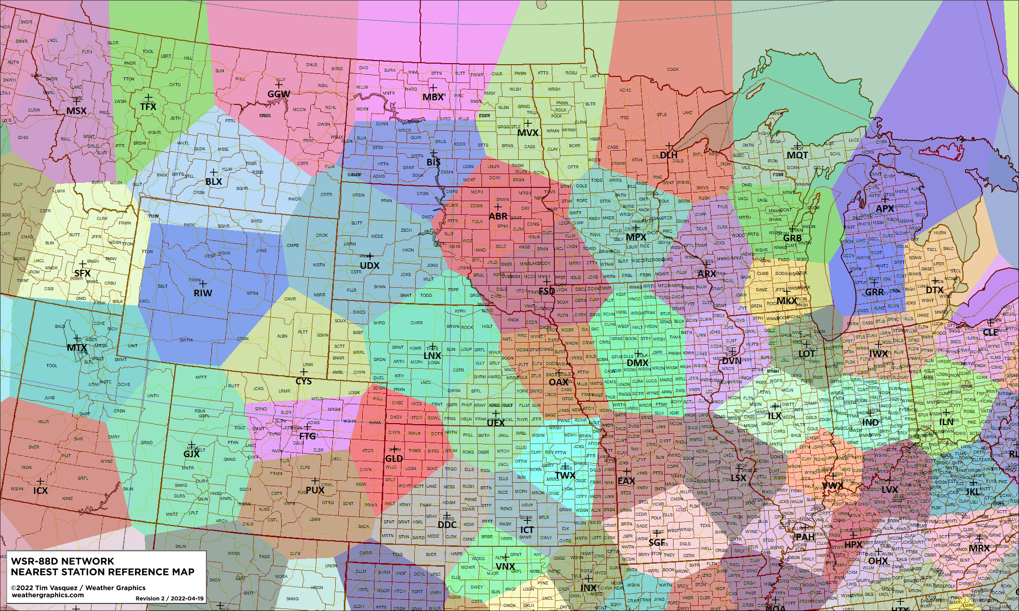 WSR88D Nearest Radar Site identification charts