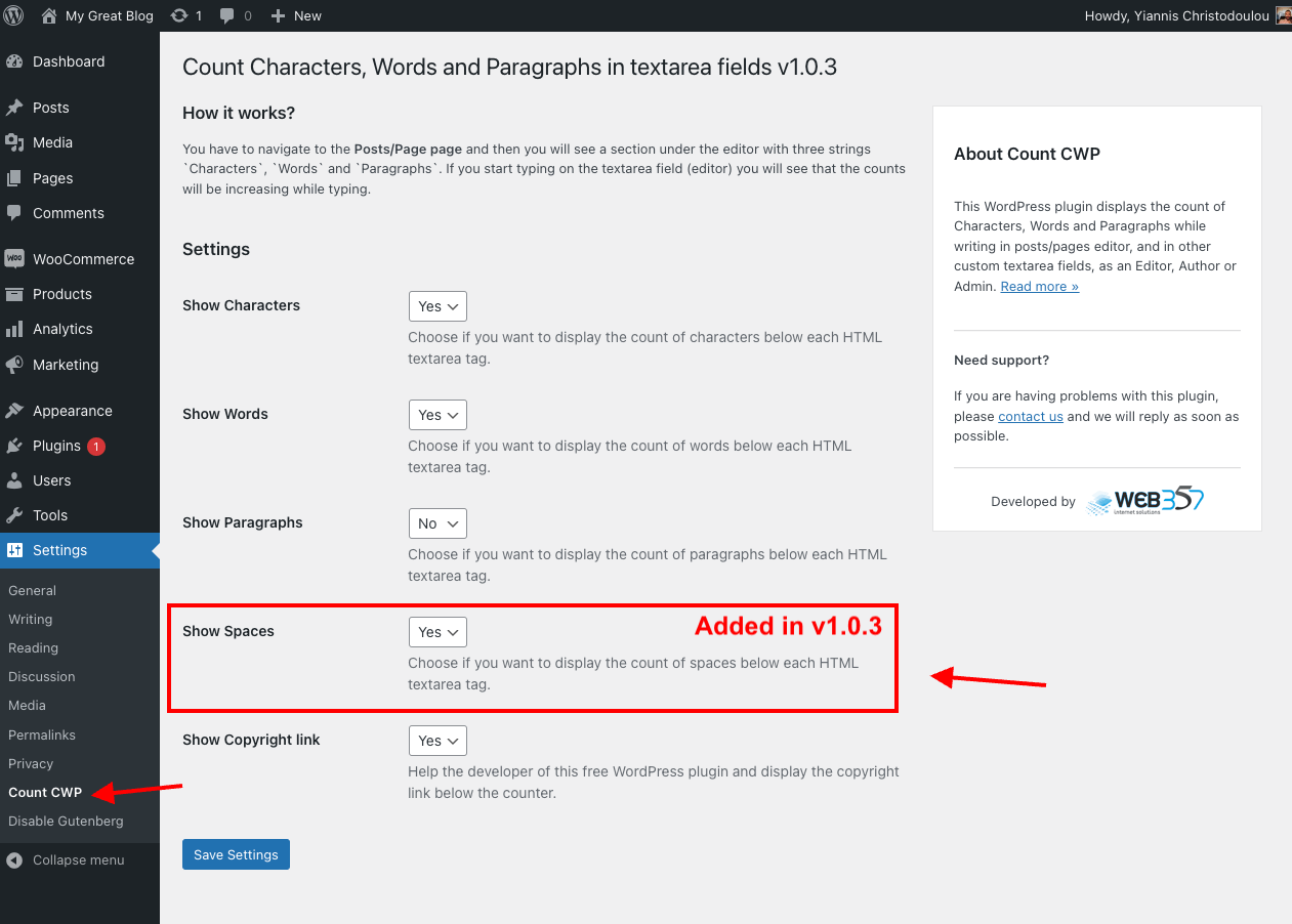 Count Characters, Spaces, Words and Paragraphs while typing WordPress