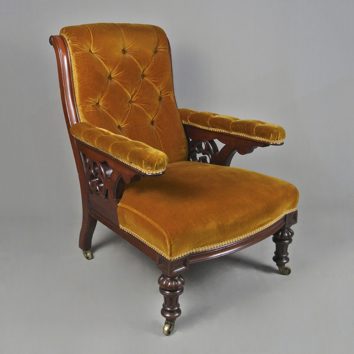 19th Century Gothic Fireside Chair in the Manner of Holland & Sons c. 1880