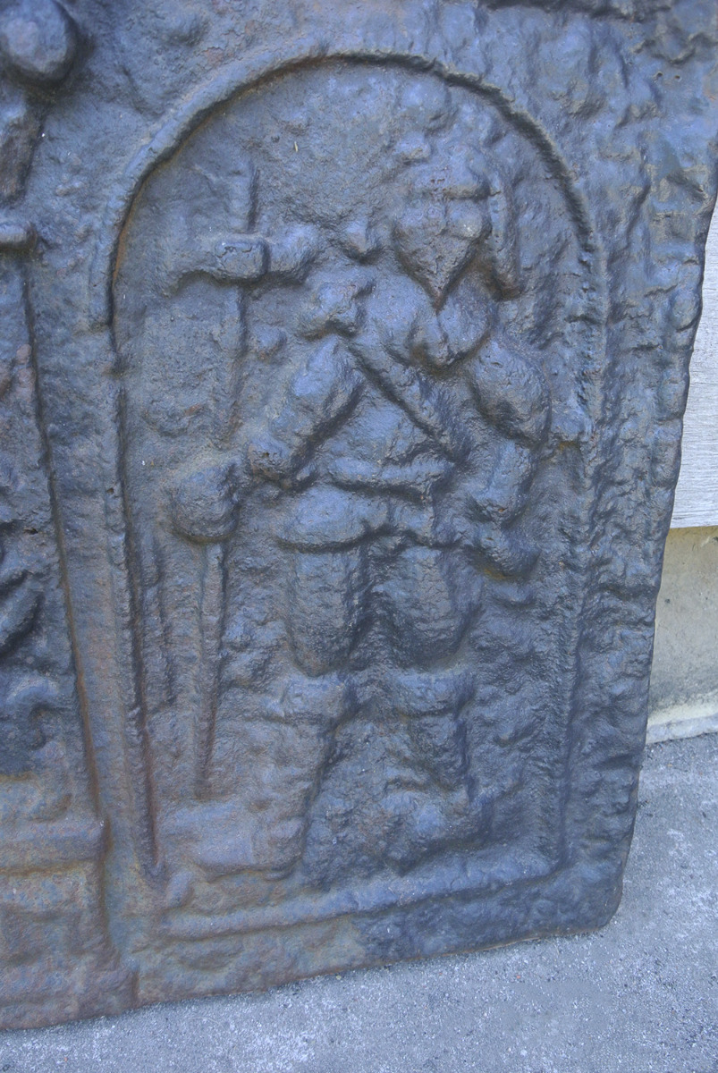 19th Century Iron Fireback of 17th Century Design