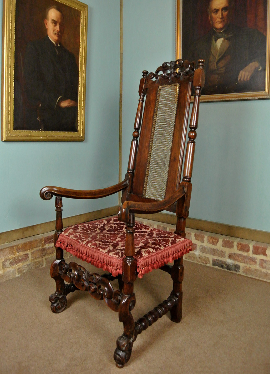 Rare and Fine Charles II Walnut Caned Arm Chair c. 1685