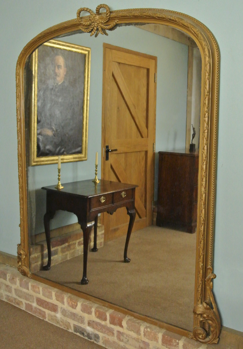 Very Large Victorian Giltwood Arched Mirror with Original Plate c.1860