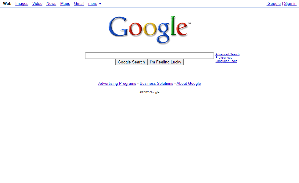Google in 2007 - Web Design Museum