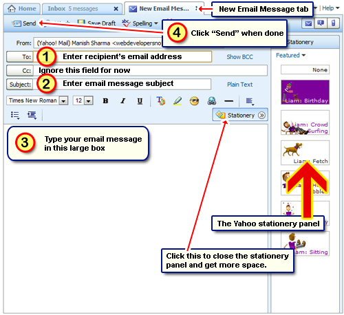 How do I compose and send email from Yahoo account?