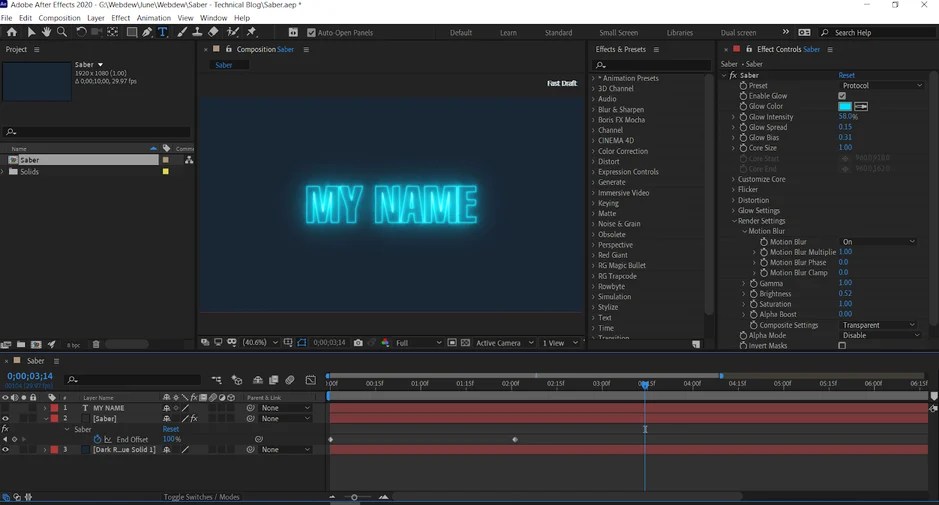 How to use Saber in After Effects to Create a Virtual Light Source? dew