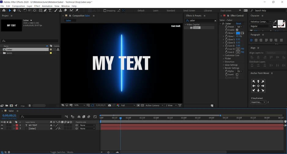 How to use Saber in After Effects to Create a Virtual Light Source? dew