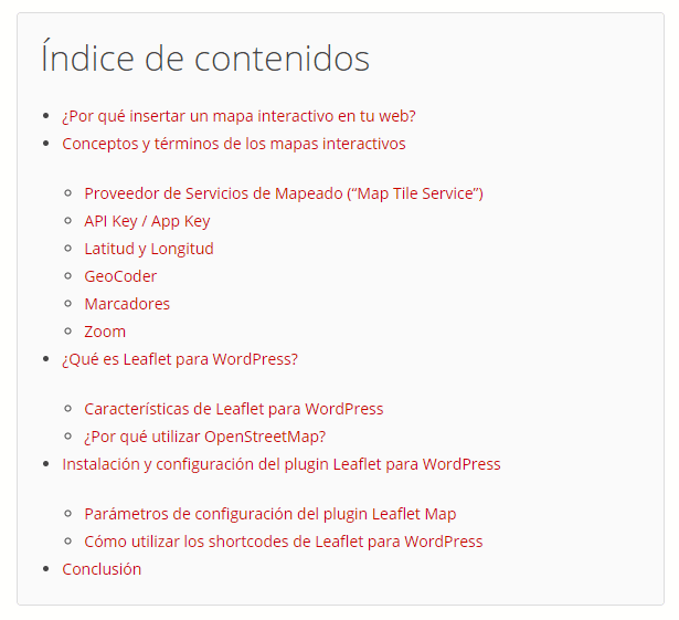 Tablas de contenidos ejemplo