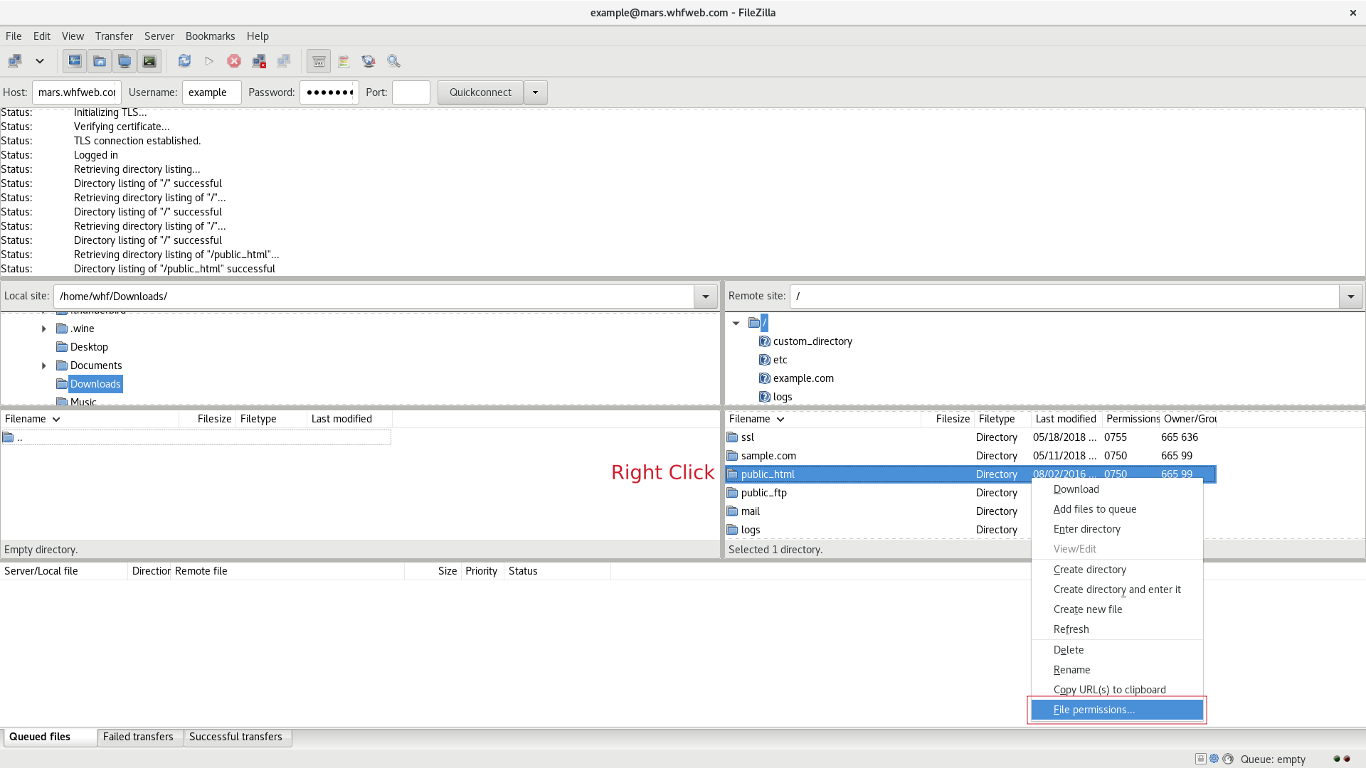 Change permissions of files and folders in FileZilla in your Linux Hosting