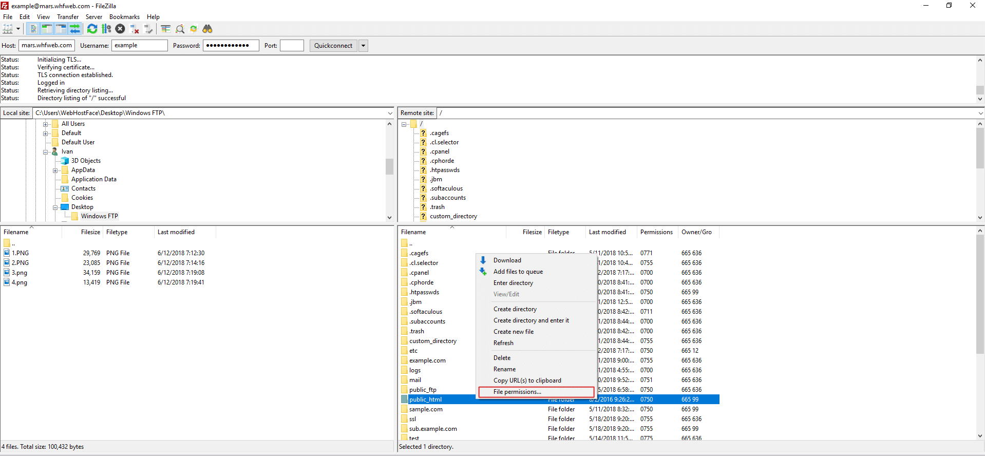 Change FTP Permissions with FileZilla on Windows computer
