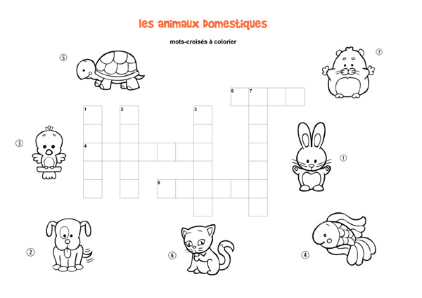 Les animaux domestiques motscroisés enfant, à imprimer et colorier