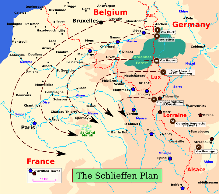 War Plans 1914 Map showing the Schlieffen Plan