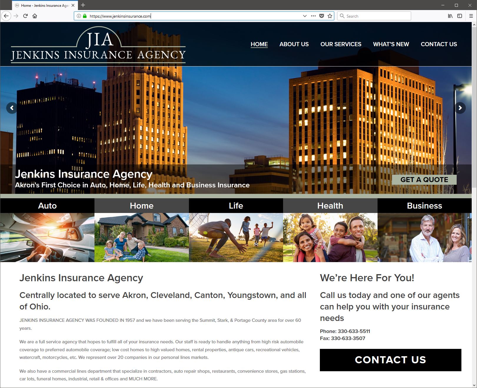 Responsive site Design for Jenkins Insurance Agency, Akron, Ohio