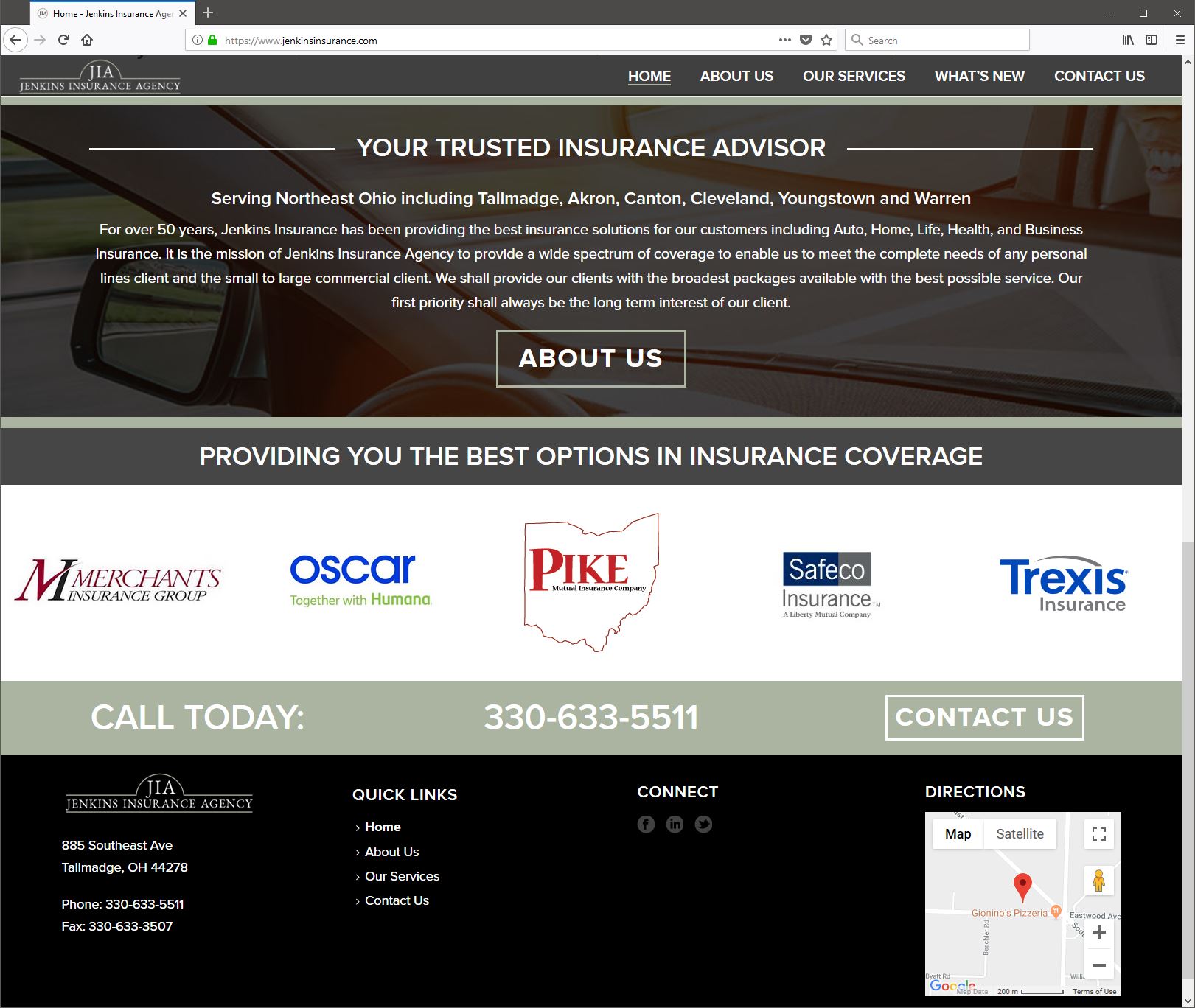 Responsive site Design for Jenkins Insurance Agency, Akron, Ohio