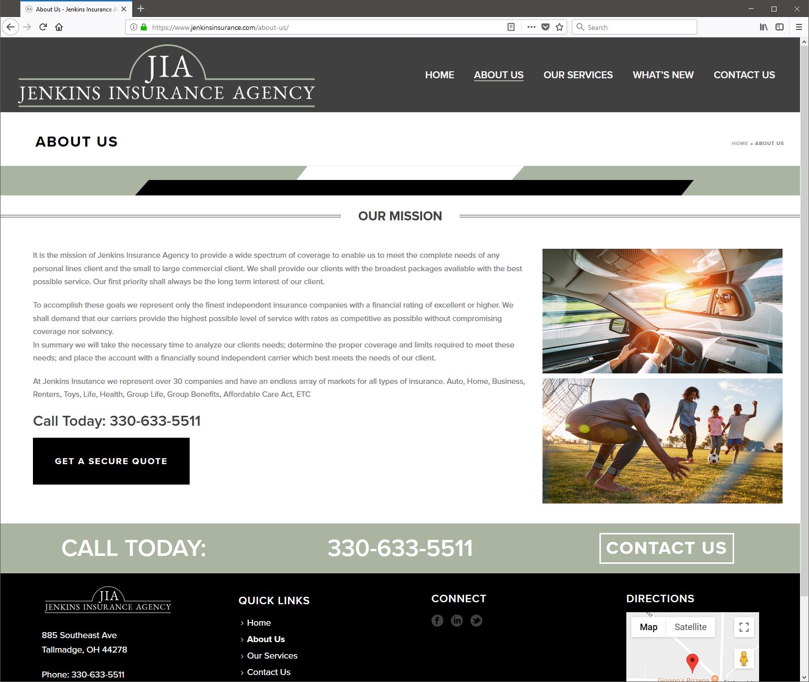 Responsive site Design for Jenkins Insurance Agency, Akron, Ohio