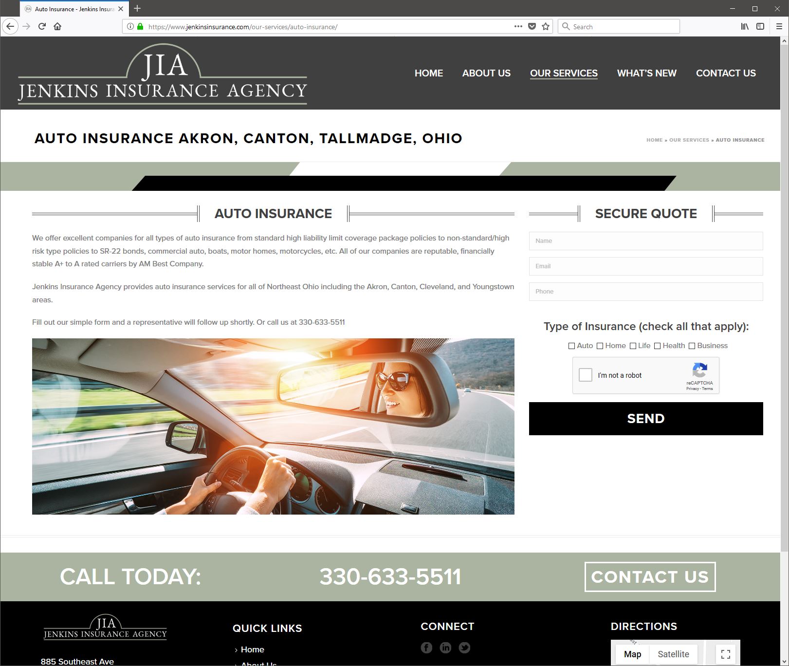 Responsive site Design for Jenkins Insurance Agency, Akron, Ohio