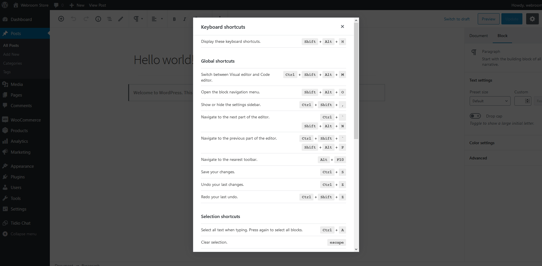 Special Keyboard Shortcut in WordPress