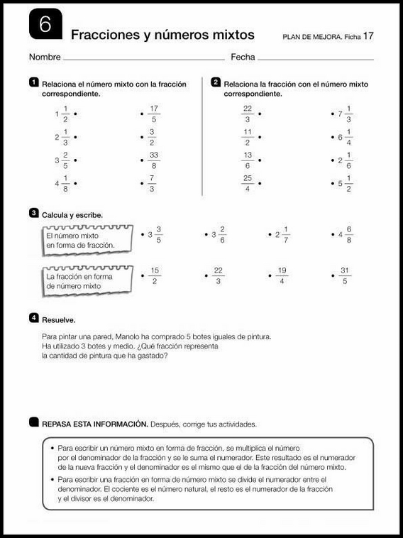 Maths Review Worksheets for 10YearOlds. In Spanish