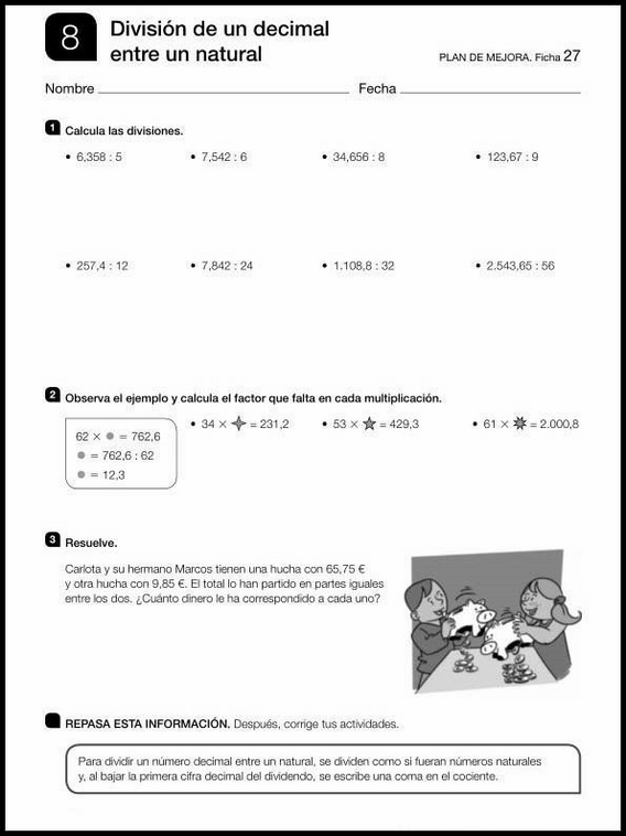 Maths Review Worksheets for 10YearOlds. In Spanish