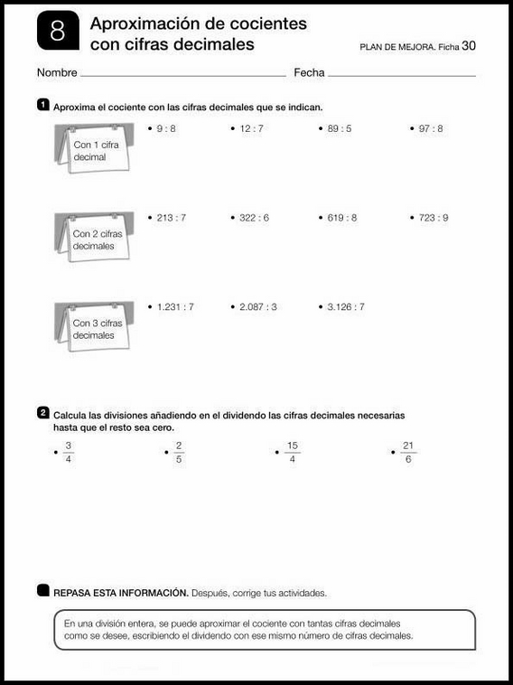 Maths Review Worksheets for 10YearOlds. In Spanish