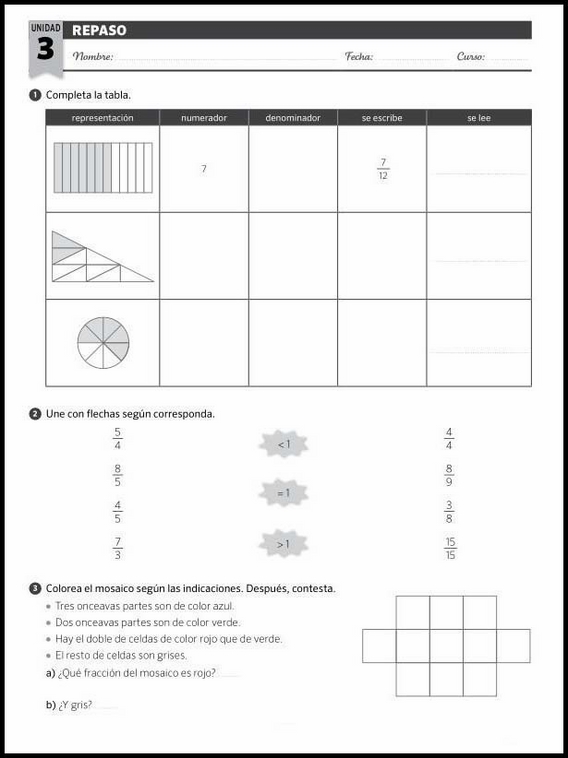 Maths Review Worksheets for 10YearOlds. In Spanish