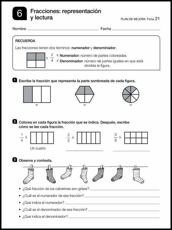 Maths Review Worksheets for 9YearOlds. In Spanish