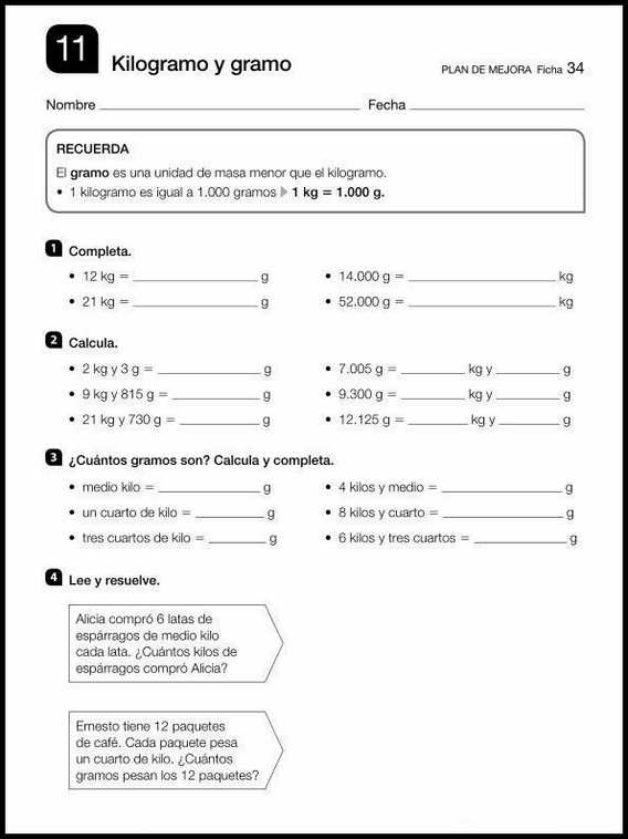 Maths Review Worksheets for 9YearOlds. In Spanish