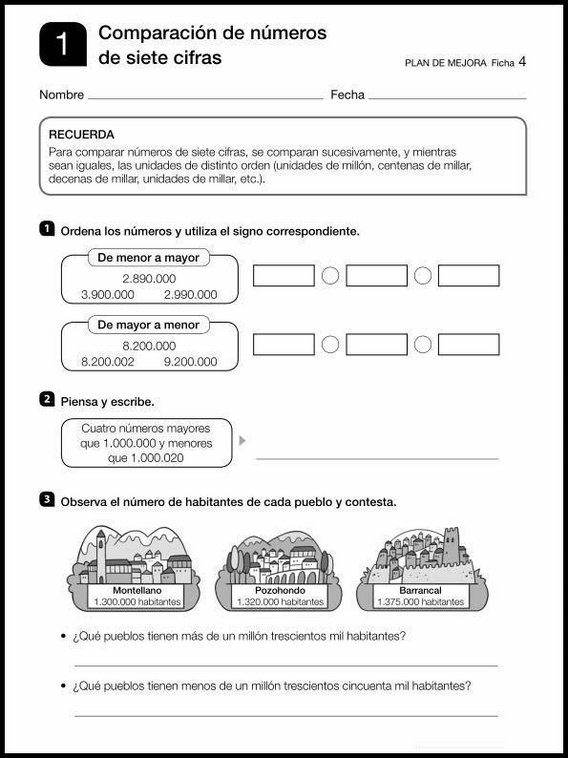 Maths Review Worksheets for 9YearOlds. In Spanish