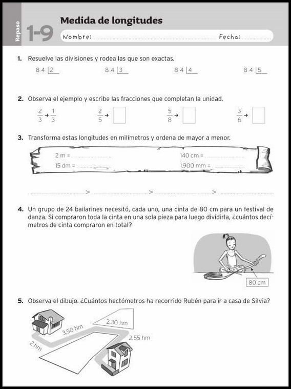 Maths Review Worksheets for 9YearOlds. In Spanish