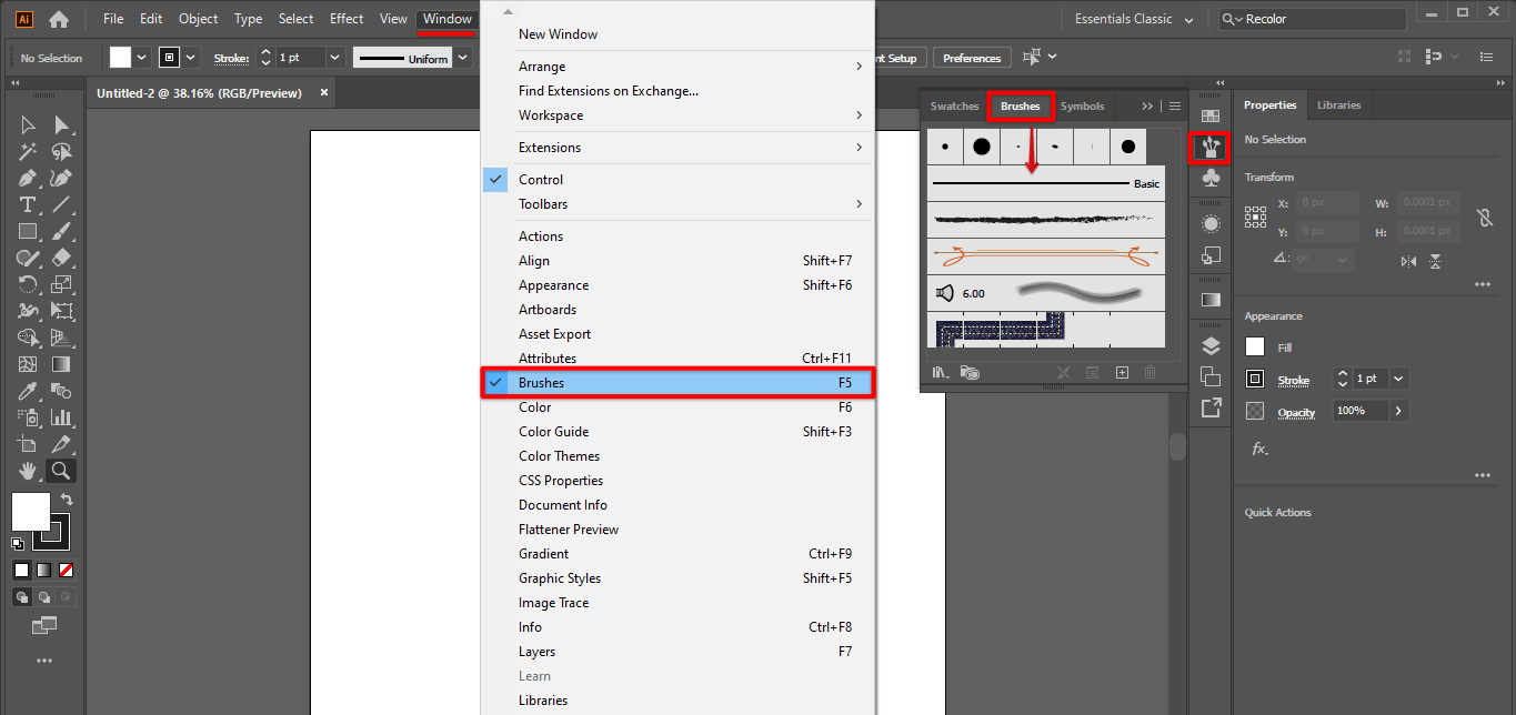How do I import brushes into Illustrator?