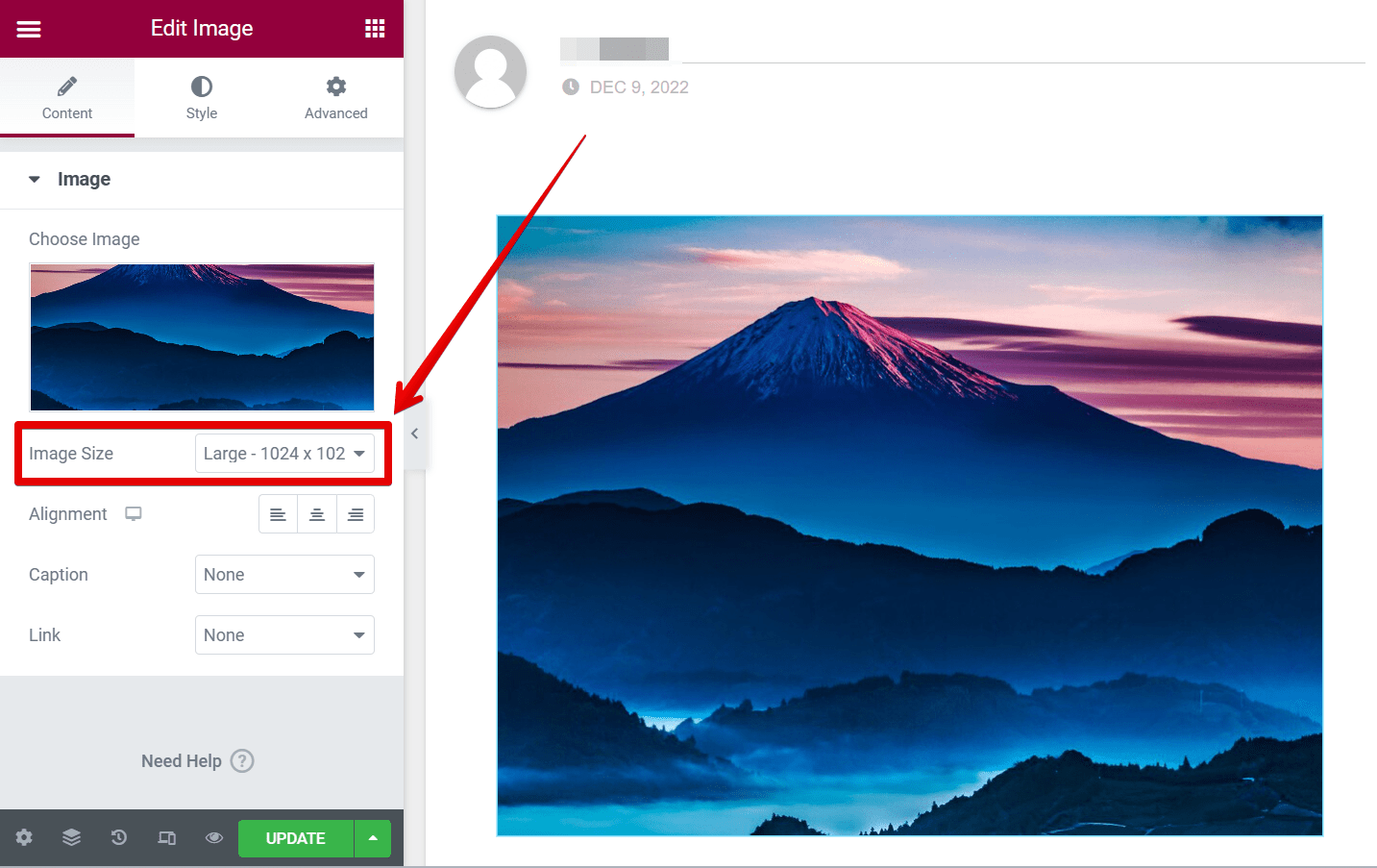 How do I resize an image in Elementor?