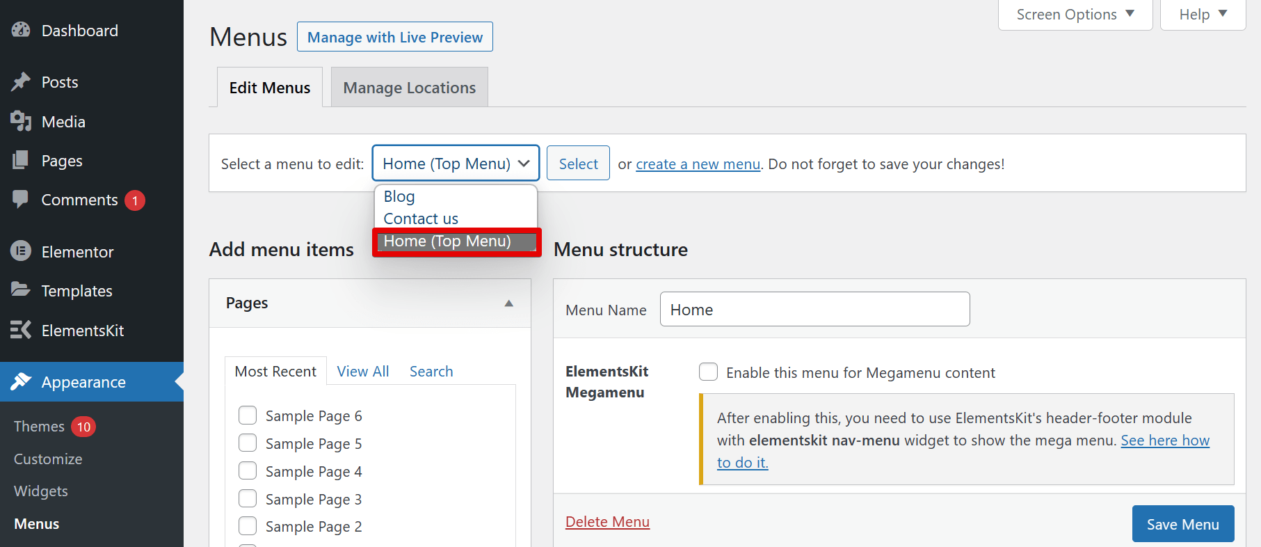 How do I change the menu font in WordPress Elementor