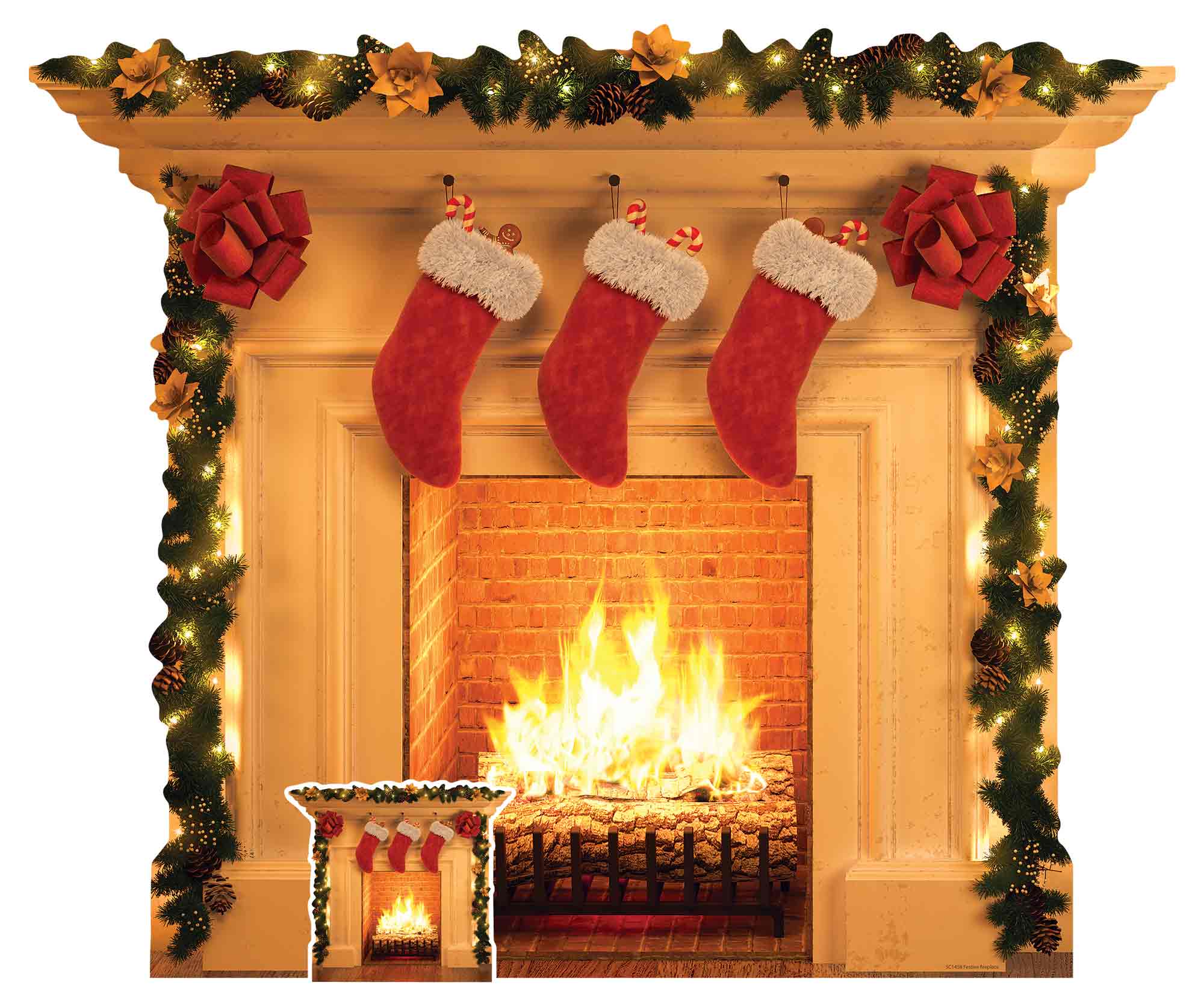 Christmas Fireplace Festive Log Fire Cardboard Cutout / Standup with