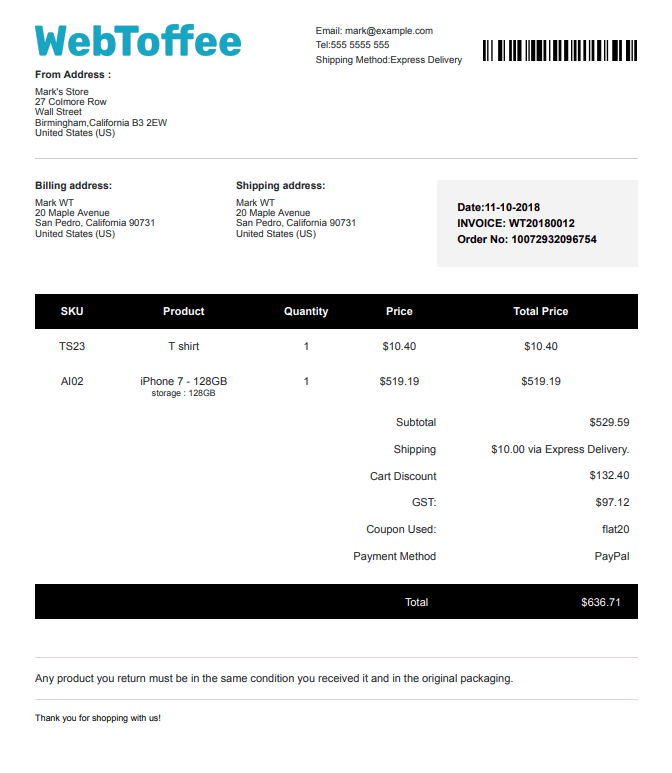 PDF Invoices, Packing Slips, Delivery Notes and Shipping